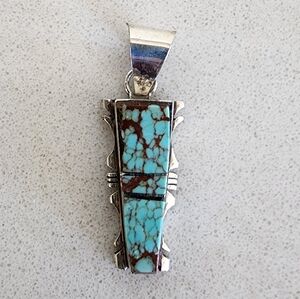 Navajo Steve Francisco Kingman Turquoise Inlay Pendant 925